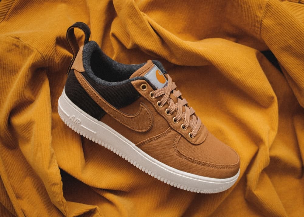 Wheat Air Force 1 on mustard fabric