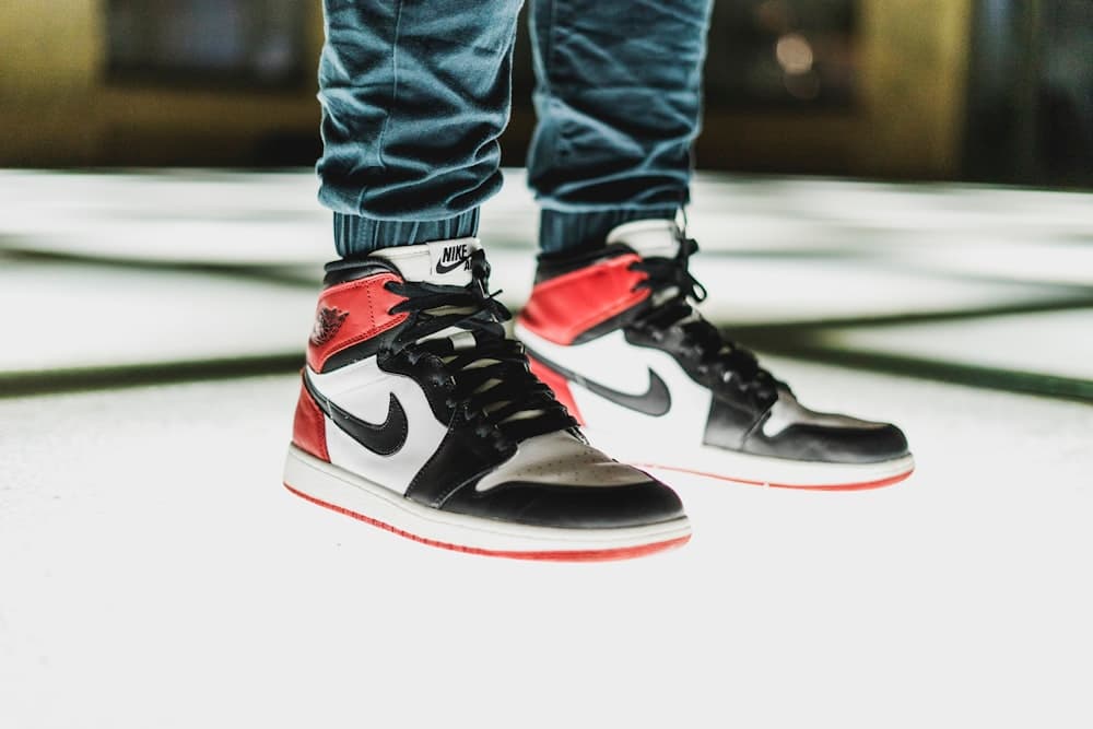Black Toe Jordan 1s on feet